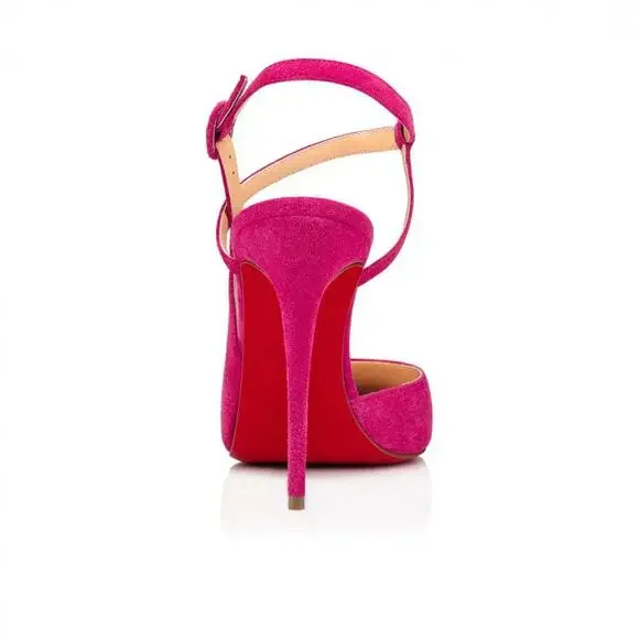 Christian Louboutin Jenlove 100 Grenat Pink Ankle Strap Pointed Heel Pump 35.5